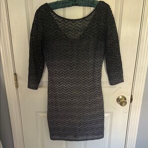 Jump Black and Gray Chevron Long Sleeve Dress